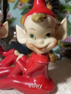 2 Vintage Thames Ceramic Pixie Elf 5 Large Figurine 1950's Christmas Japan