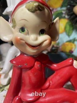 2 Vintage Thames Ceramic Pixie Elf 5 Large Figurine 1950's Christmas Japan