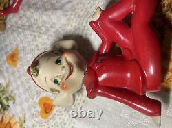 2 Vintage Thames Ceramic Pixie Elf 5 Large Figurine 1950's Christmas Japan