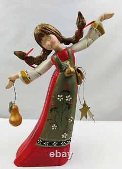 2000 House Of Hatten- D Calla-Wood Carving -Girl -Pigtails/Pear/Stars-14.5