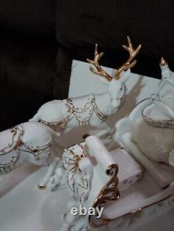 2001 Grandeur Noel Porcelain Santa & Sleigh Collector's 4Piece Set J0130 Perfect