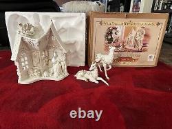 2003 Grandeur Noel White With Gold Firing Santa Set Reindeer Girl Christmas RARE