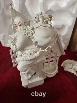 2003 Grandeur Noel White With Gold Firing Santa Set Reindeer Girl Christmas RARE