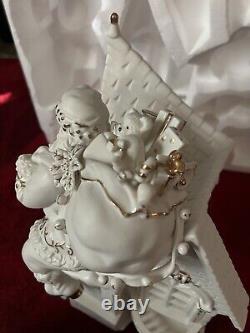 2003 Grandeur Noel White With Gold Firing Santa Set Reindeer Girl Christmas RARE