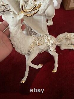 2003 Grandeur Noel White With Gold Firing Santa Set Reindeer Girl Christmas RARE