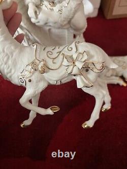 2003 Grandeur Noel White With Gold Firing Santa Set Reindeer Girl Christmas RARE