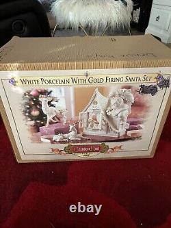 2003 Grandeur Noel White With Gold Firing Santa Set Reindeer Girl Christmas RARE