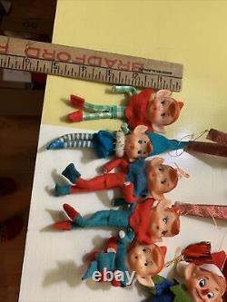 23 VTg OLD CRAFT CHRISTMAS ELVES KNEE HUGGER PIXIE TREE ORNAMENTS JAPAN Felts