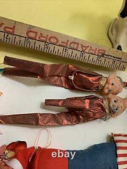 23 VTg OLD CRAFT CHRISTMAS ELVES KNEE HUGGER PIXIE TREE ORNAMENTS JAPAN Felts