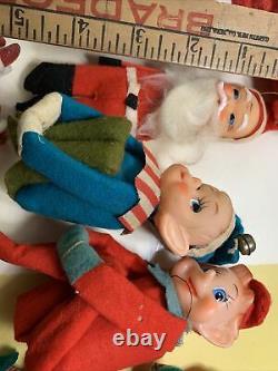 23 VTg OLD CRAFT CHRISTMAS ELVES KNEE HUGGER PIXIE TREE ORNAMENTS JAPAN Felts