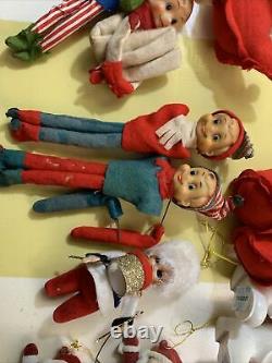 23 VTg OLD CRAFT CHRISTMAS ELVES KNEE HUGGER PIXIE TREE ORNAMENTS JAPAN Felts