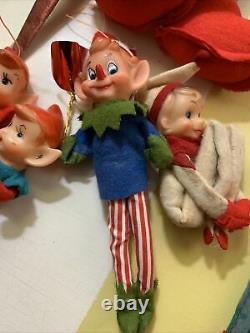 23 VTg OLD CRAFT CHRISTMAS ELVES KNEE HUGGER PIXIE TREE ORNAMENTS JAPAN Felts