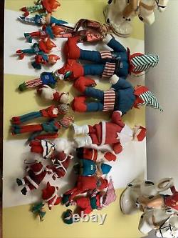 23 VTg OLD CRAFT CHRISTMAS ELVES KNEE HUGGER PIXIE TREE ORNAMENTS JAPAN Felts