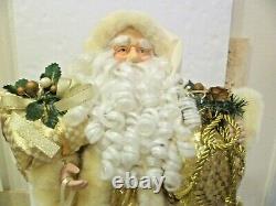 25 Tall Vintage Christmas Santa Figure with Gifts & Ivory/Fur/Gold Robe