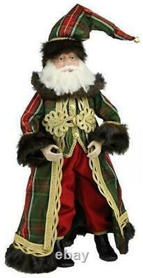26 RL Green Red Wide Plaid Fabric Standing Christmas Santa Claus St Nick Decor