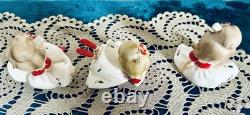 3 NAPCO 1960 Big Bow Bloomer Girls Christmas Poinsettia Shelf Sitter Figurines
