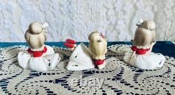 3 NAPCO 1960 Big Bow Bloomer Girls Christmas Poinsettia Shelf Sitter Figurines