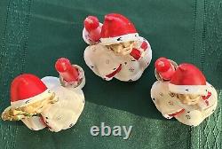 3 Napco Vintage Christmas Snowflake Girl Candleholders Set X-8388 1950's EUC