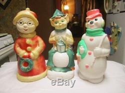 3 Pc Set! Rare Elf Snowball Mrs Claus Snowman Lighted Blowmold Xmas Decor 14
