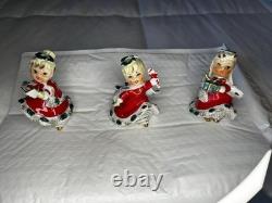 3-RARE Vintage Lefton Christmas Bells Girls Candy Cane, Caroler Choir & book