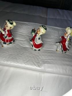 3-RARE Vintage Lefton Christmas Bells Girls Candy Cane, Caroler Choir & book