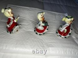 3-RARE Vintage Lefton Christmas Bells Girls Candy Cane, Caroler Choir & book