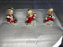 3-RARE Vintage Lefton Christmas Bells Girls Candy Cane, Caroler Choir & book