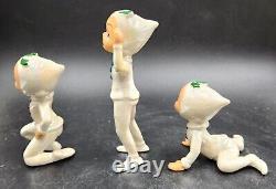 3 Vintage Kreiss Iridescent MCM Pixie/Elf Babies Ceramic Figurine Rhinestone HTF