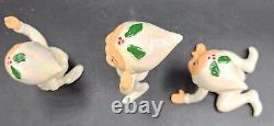 3 Vintage Kreiss Iridescent MCM Pixie/Elf Babies Ceramic Figurine Rhinestone HTF