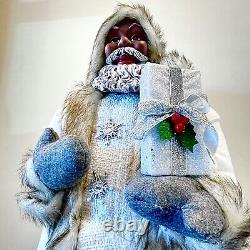 34 Tall African American Black Santa Claus with Mittens White Robe Christmas Gift