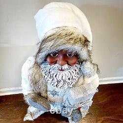 34 Tall African American Black Santa Claus with Mittens White Robe Christmas Gift