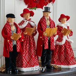 3700773 Set/4 18.5 Carolers Victorian Red Black Christmas Figure Decoration