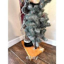 4 Ft Tall Old World Fur Santa Claus Christmas Pine Tree Vinatge Holiday Statue