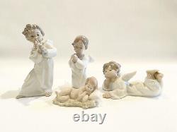 4 Pc Vintage Lladro Porcelain Nativity Angels and Baby Jesus