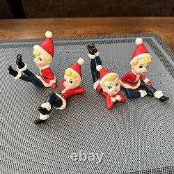 4 Vtg 50s 60s Tumbling Elves Pixie Elf Christmas Blonde Figurines Japan