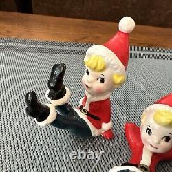 4 Vtg 50s 60s Tumbling Elves Pixie Elf Christmas Blonde Figurines Japan