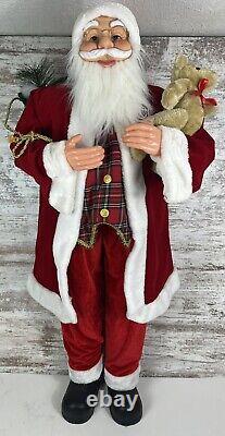 48 Inch Fabric Santa Claus Standing Figurine Holding Teddy And Bag