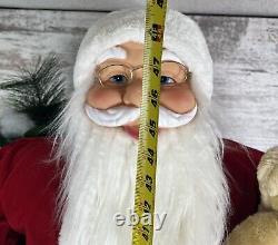 48 Inch Fabric Santa Claus Standing Figurine Holding Teddy And Bag