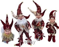 4PC Set Christmas Handmade Holiday Posable Elves And Jester Figurines / Dolls