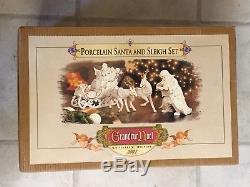 4pc 2001 Grandeur Noel White Porcelain SANTA & SLEIGH Collector's Set #J0130