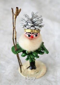 5 Antique German Mica Putz Christmas Pinecone Elves Gnomes Matchstick Legs Rare