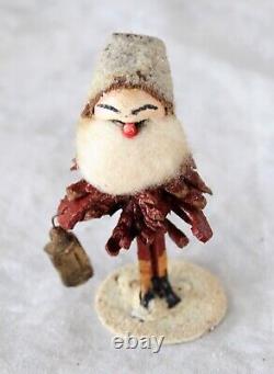 5 Antique German Mica Putz Christmas Pinecone Elves Gnomes Matchstick Legs Rare