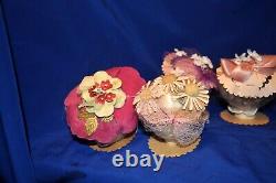 5 Vtg 1950s Party Favor Egg Head Dolls, Posh Easter Girls In Bonnets Hand Made