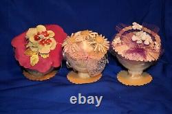 5 Vtg 1950s Party Favor Egg Head Dolls, Posh Easter Girls In Bonnets Hand Made