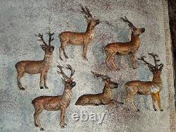 6 Vintage 3 German Metal Putz Reindeer Buck Deer Figurines Marked Germany