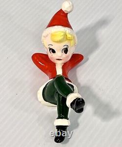 6 Vintage Christmas Ceramic Pixie Elf Figurines Japan Playful Poses Elves Kitsch