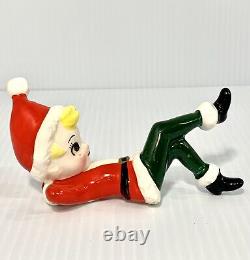 6 Vintage Christmas Ceramic Pixie Elf Figurines Japan Playful Poses Elves Kitsch