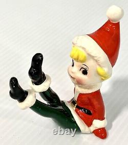 6 Vintage Christmas Ceramic Pixie Elf Figurines Japan Playful Poses Elves Kitsch