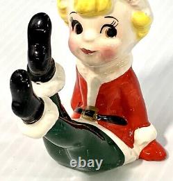 6 Vintage Christmas Ceramic Pixie Elf Figurines Japan Playful Poses Elves Kitsch