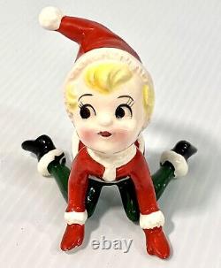 6 Vintage Christmas Ceramic Pixie Elf Figurines Japan Playful Poses Elves Kitsch